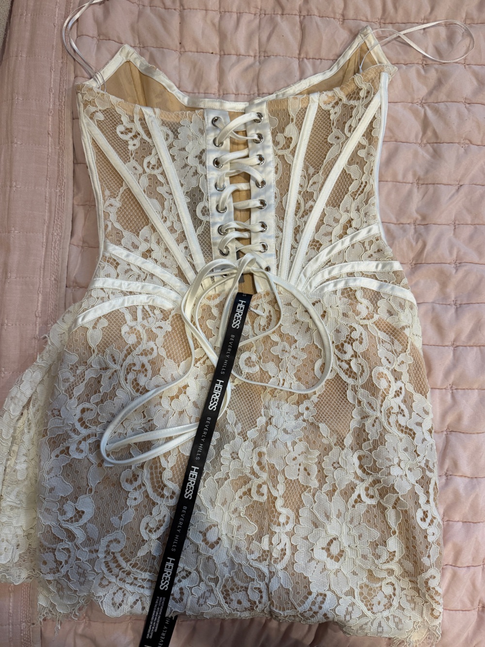 Lace Mini Dress in Ivory - Women's Elegant Lace Cocktail Dress - Picture 4 of 4